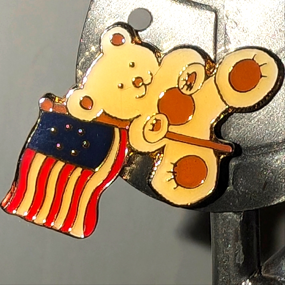 Vintage Teddy Bear American Flag Pin